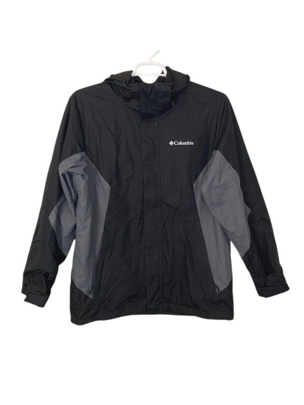 Rain Wind Resistant Hooded Jacket Columbia Interchange M Black Gray Color block